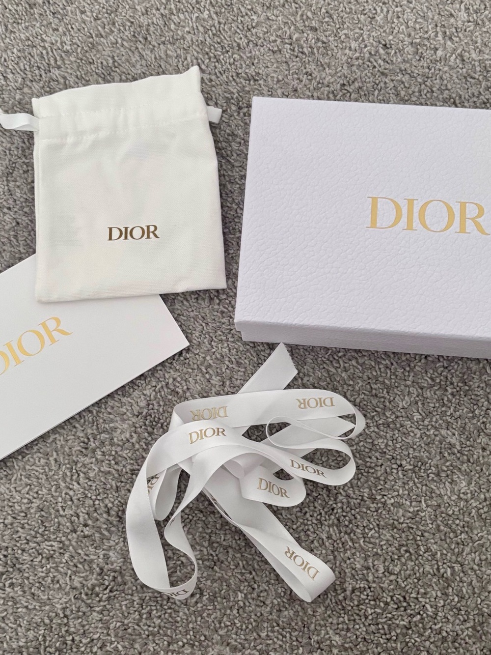 Dior White and Gold Gift Box with Branded Ribbon and Pouch